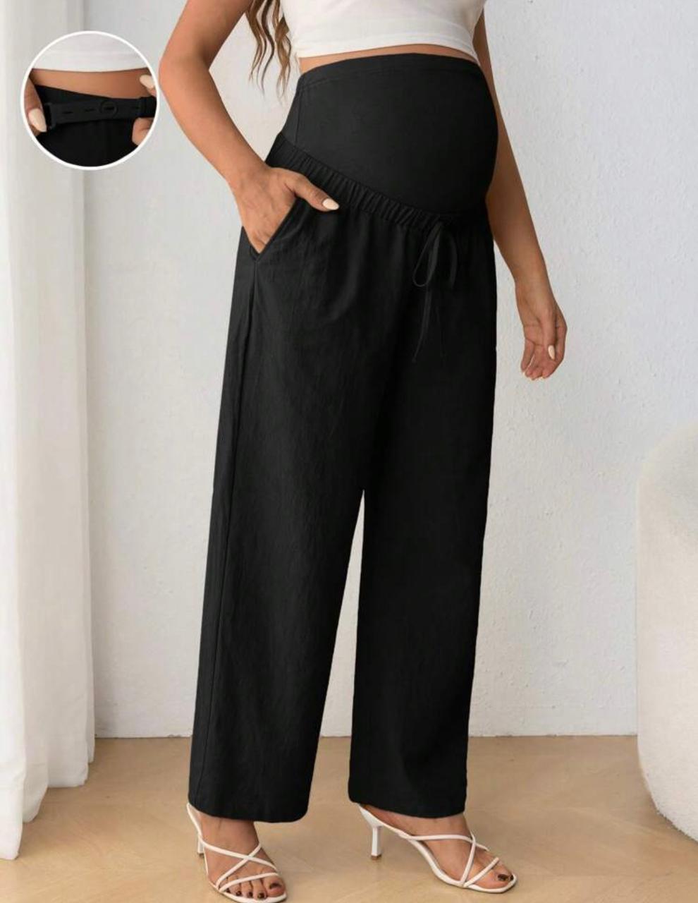 بنطال حمل مريح بخصر قابل للتعديل - إسود - Image 2